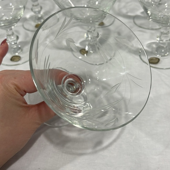 Vintage MCM Bohemia crystal etched champagne sorbet cocktails glasses set of 7 - Picture 8 of 15